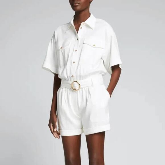 Frame Arie Button-Up Utility Romper Shortall Jumpsuit Ivory Blanc Large $478 - Picture 1 of 9